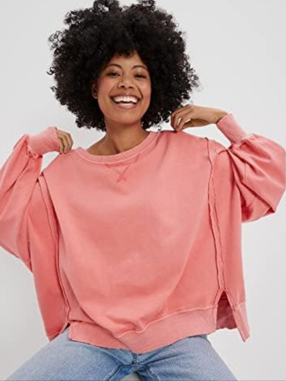 American Eagle Outfitters "Huggable" Coral Fuzzy Oversized Pullover
